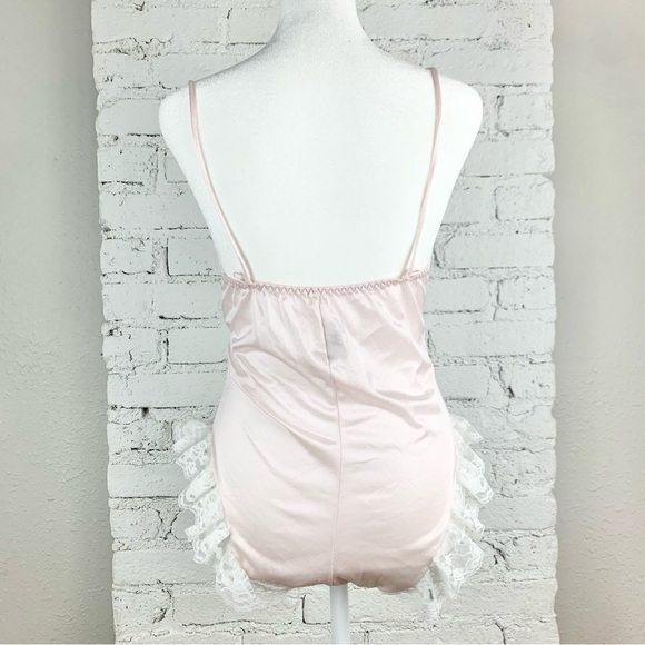 VTG 80s Inner Most Pink Lace Bow Floral Ruffle Bodysuit Lingerie Nightie Teddy S - Picture 7 of 12